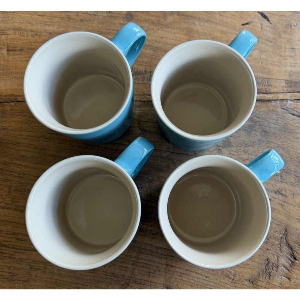Le Creuset Stoneware London 12 oz 350 ml Mugs Set of 4 Pearlized Caribbean NEW - Picture 2 of 8